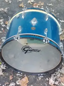 1950's Gretsch Round Badge 14''x20'' bass drum, blue sparkle, great shape!